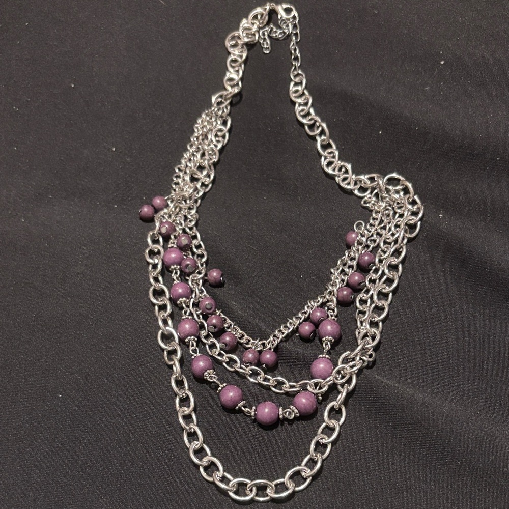 Elegant Silver and Purple Beaded Necklace